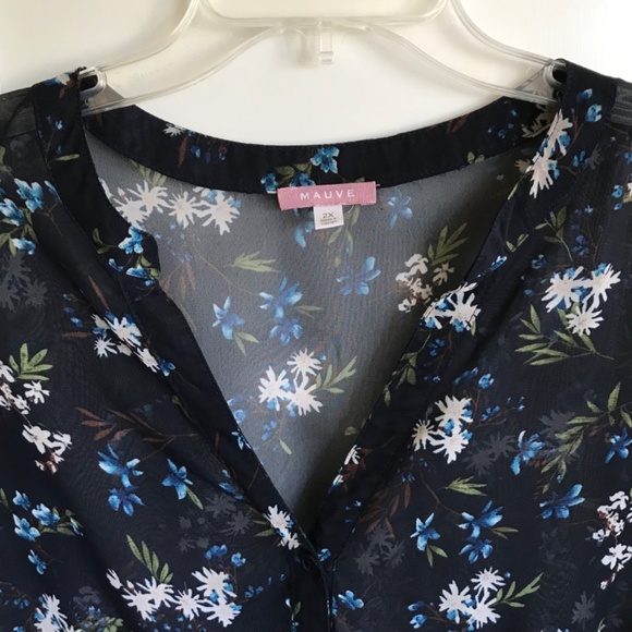 MAUVE Floral Tunic Babydoll Semi Sheer Blouse High Low Hem Women’s Plus Size 2X - Picture 2 of 16